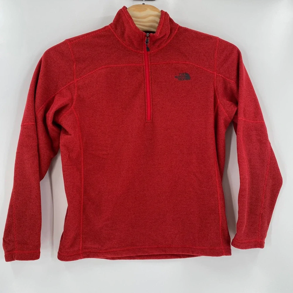 The North Face Large Solid Red Soft 1/4‎ Zip Long Sleeve Pullover Sweater